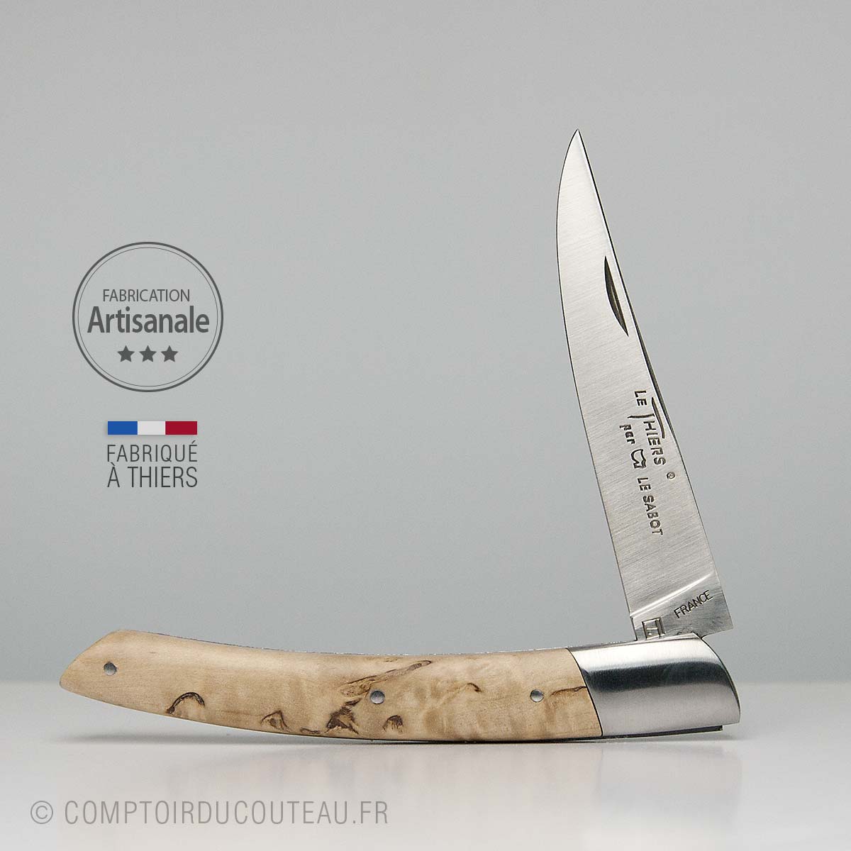 AU SABOT couteau de poche ALPIN,Bouleau 12C27 en acier inoxydable
