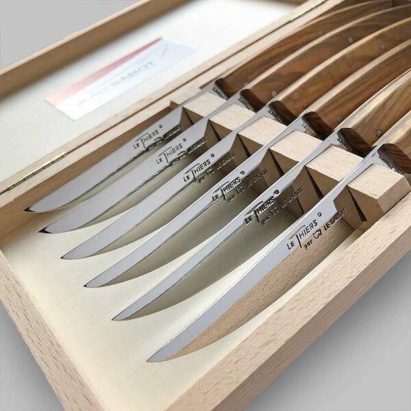 6 couteaux de table Le Thiers plein manche bois olivier