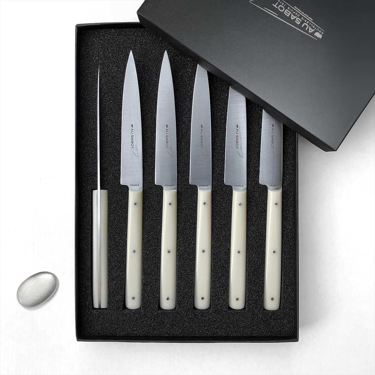 Coffret 6 couteaux de table Sakura Plein-manche Blanc-cassé • Comptoir du  Couteau