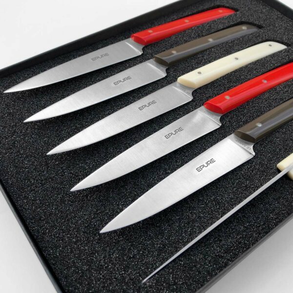 coffret 6 couteaux de table 3 couleurs assorties épure fabriqué à thiers