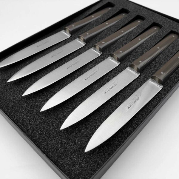 coffret 6 couteaux de table brun taupe Le Richelieu fabriqué à thiers
