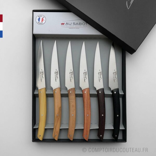 coffret 6 couteaux de table Le Thiers® Bistro Chic 6 couleurs de bois panaché