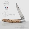 Couteau Le Thiers lame damas Manche peuplier guilloché main