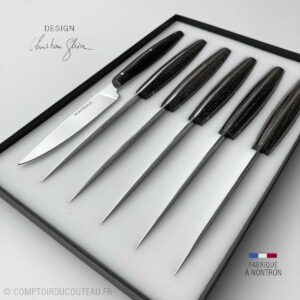 coffret 6 couteaux de table Nontron modele Basic design Christian Ghion - ébène