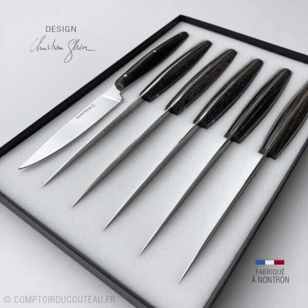 coffret 6 couteaux de table Nontron modele Basic design Christian Ghion - ébène