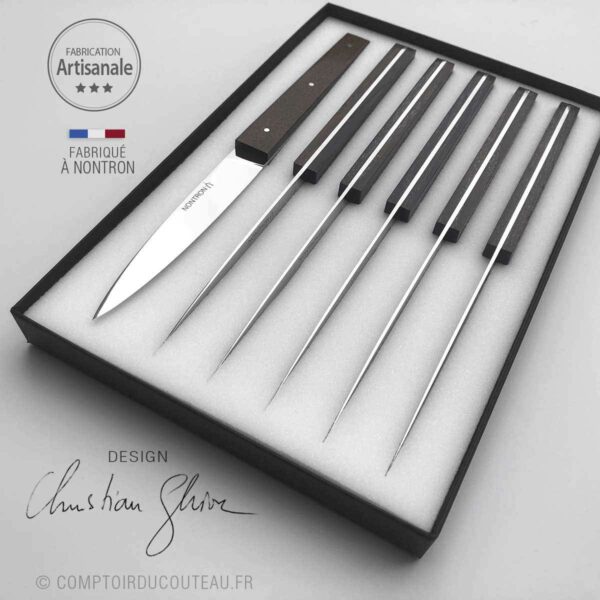 couteaux de table Nontron haut de gamme élémentaire design christian ghion frêne stabilisé