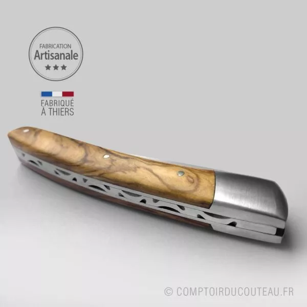 couteau le Thiers manche olivier dos guilloché par le fidèle