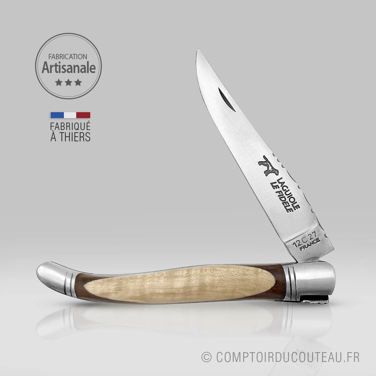 Couteau Laguiole Le Dodu Manche Bi-Matières Cocobolo et Érable Ondé •  Comptoir du Couteau