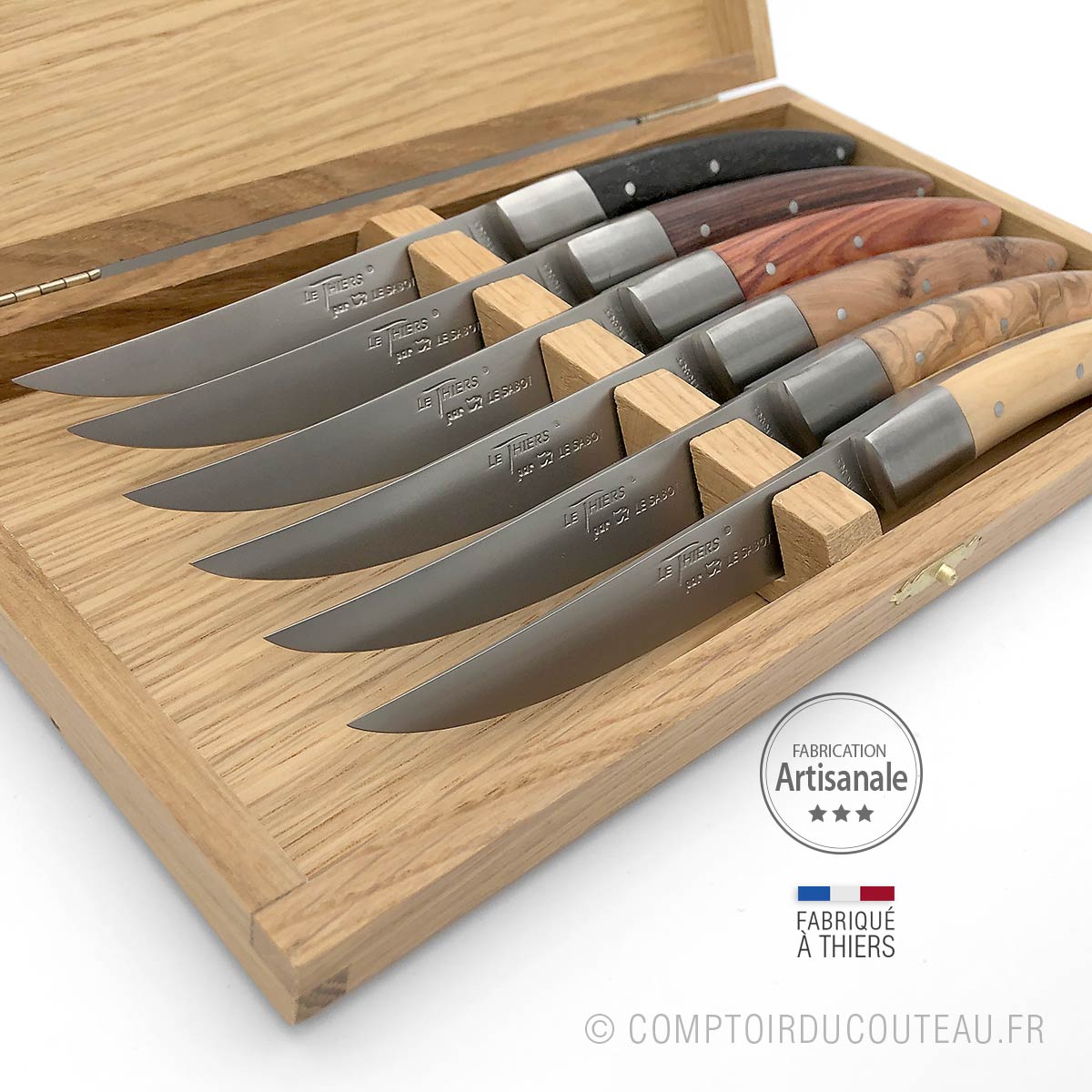 couteaux de table 6 bois panachés