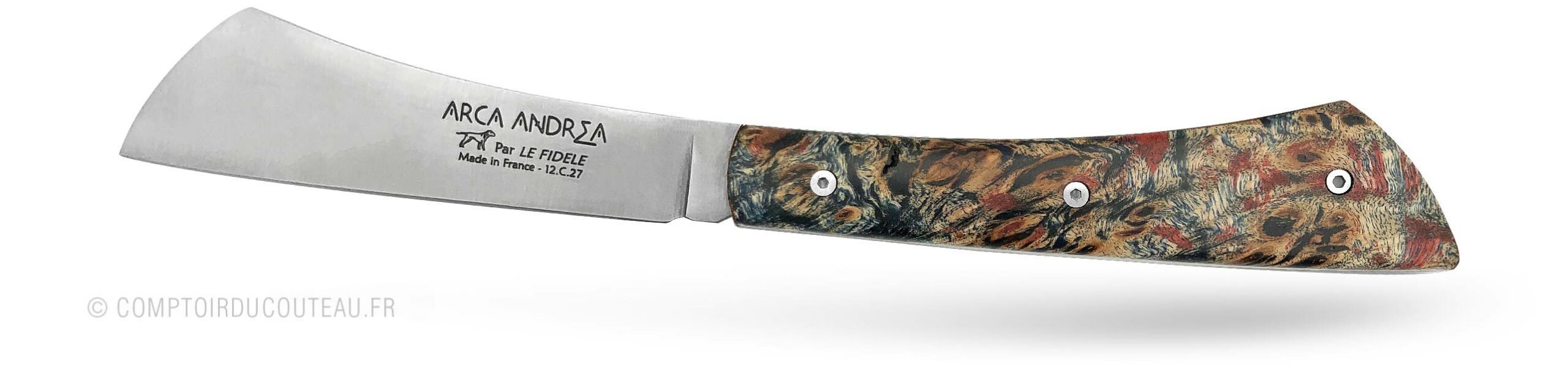 couteau Arca Andrea Piece unique loupe de peuplier hommage à Jackson Pollock