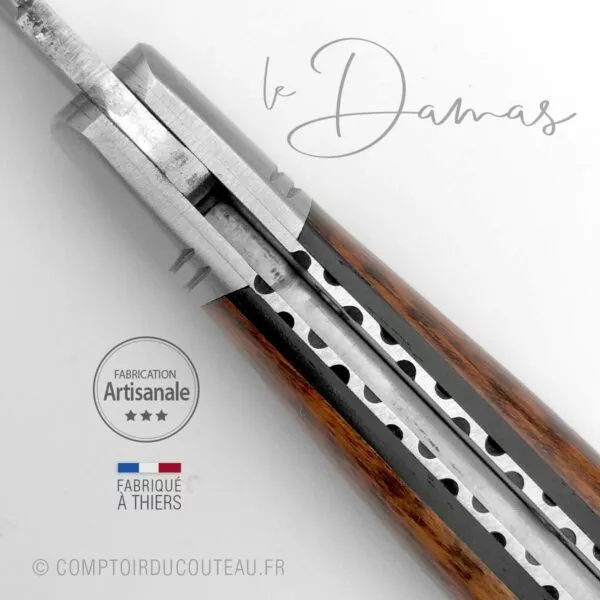 couteau laguiole bois amourette lame damas artisanale ressort et abeille forgés à la main