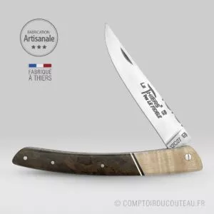 couteau le thiers prestige manche en érable ondé et noyer, lame et ressort guilloches