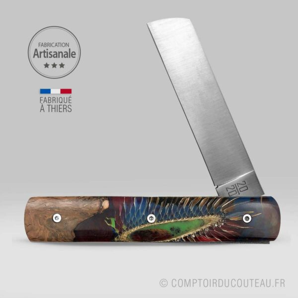 couteau pliant artisanal 20/20 bois stabilise et chardon 3 couleurs