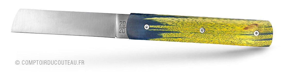 couteau 20/20 bois stabilise jaune et bleu
