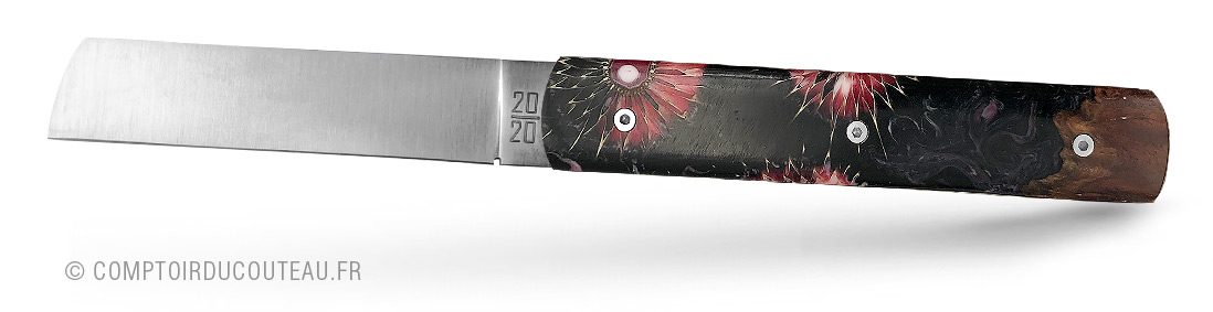 couteau de poche artisanal 20/20 serie limite cep de vigne et chadon noir rose