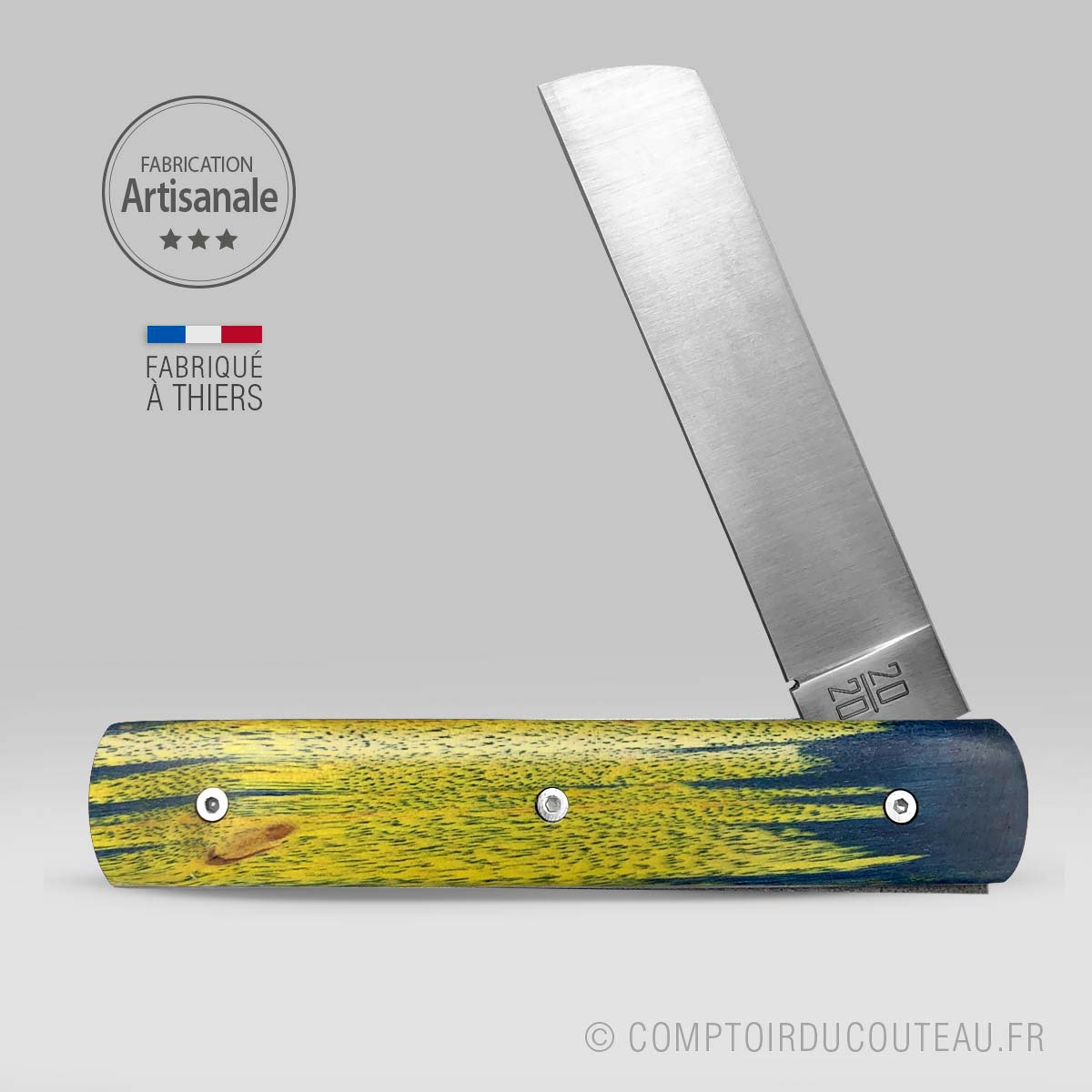 couteau pliant 20/20 bois stabilise jaune et bleu