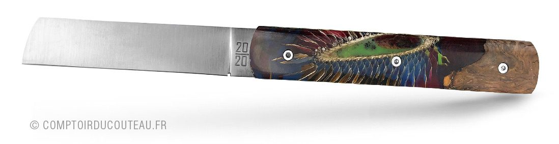 couteau de poche artisanal 20/20 serie limite cep de vigne et chadon stabilisé 3 couleurs