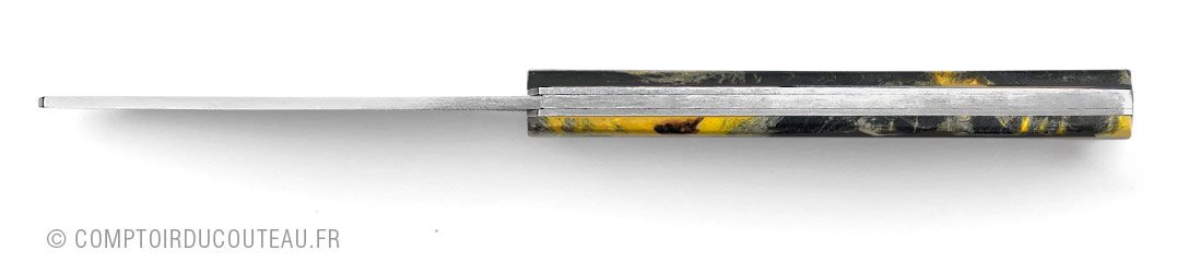 couteau de poche artisanal 20/20 bois stabilise jaune et noir