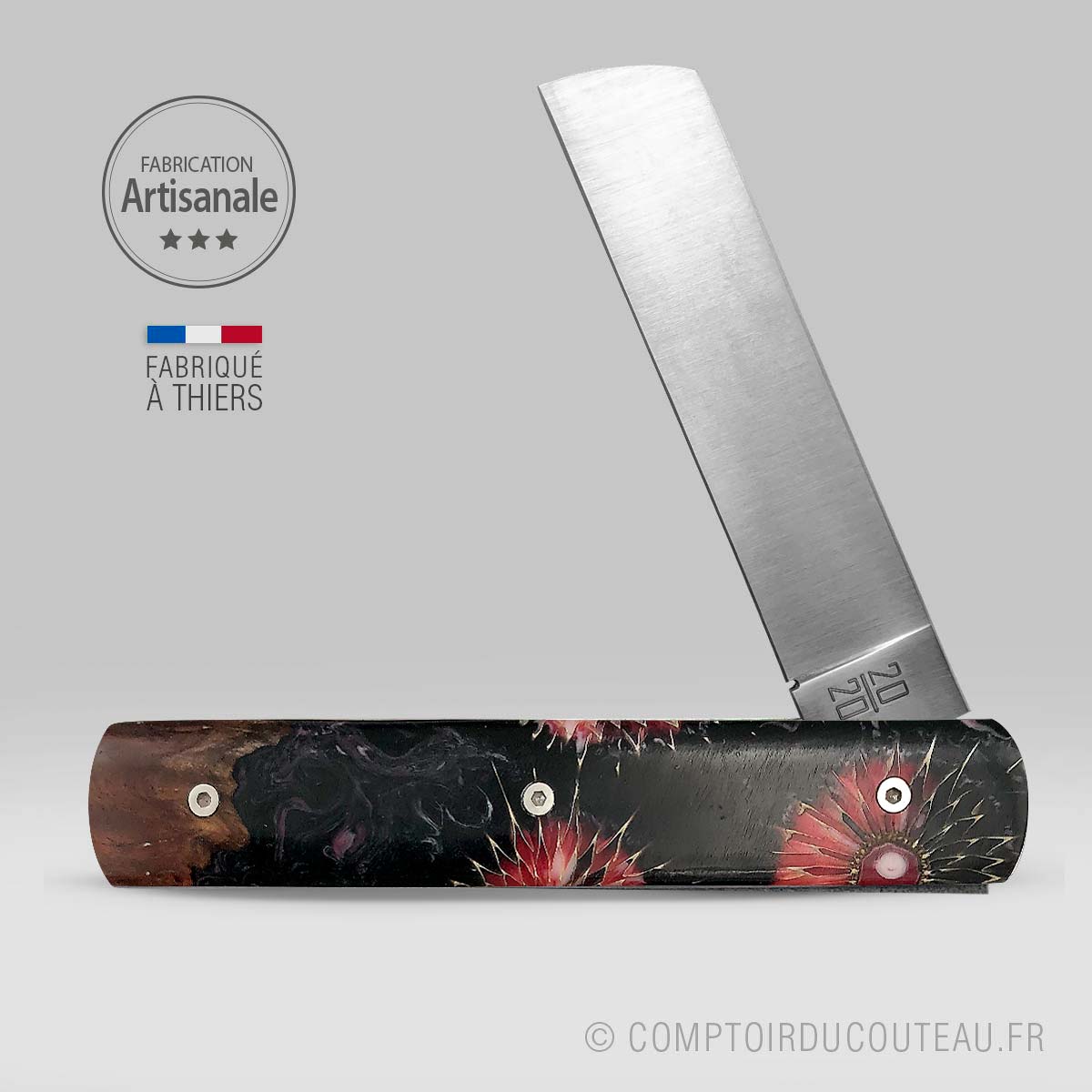 couteau pliant 20/20 bois stabilise et chardon noir et rose