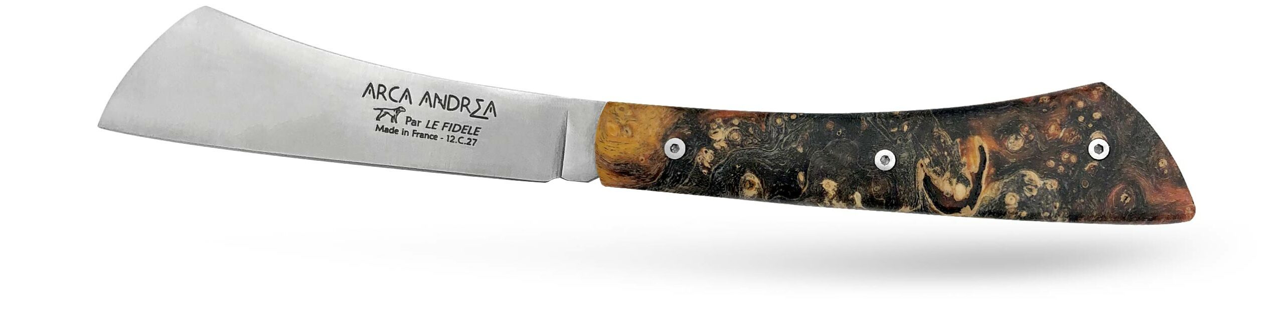 couteau Arca Andrea Piece unique loupe de peuplier hommage à Jackson Pollock vue de profil