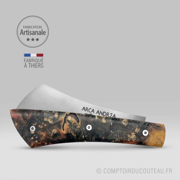 couteau Arca Andrea Piece unique loupe de peuplier hommage à Jackson Pollock ouvert