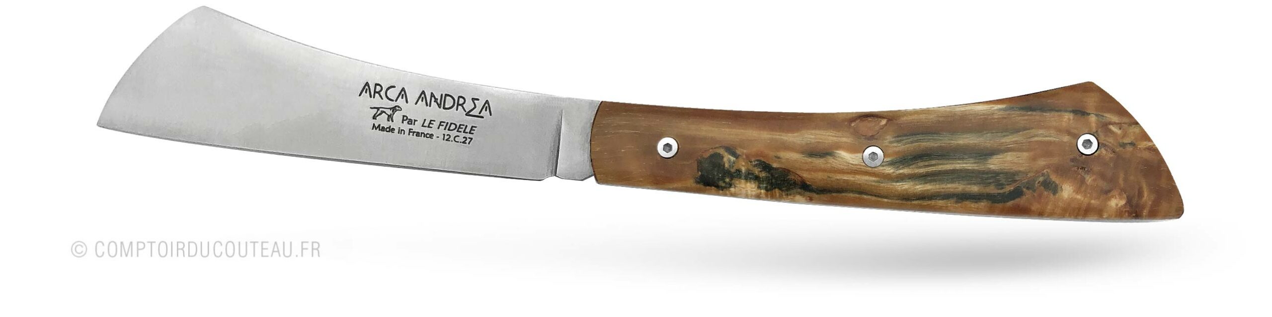 couteau de poche artisanal Arca Andrea par le fidele manche en bois de bouleau