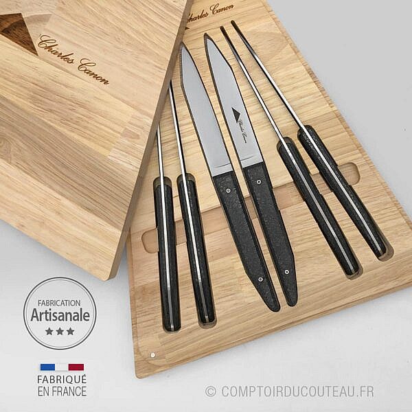 6 couteaux table Terril manche charbon coffret bois - Charles Canon