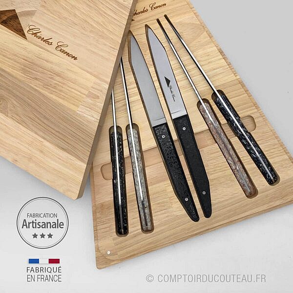 6 couteaux table Terril manches panachés coffret bois massif - Charles Canon