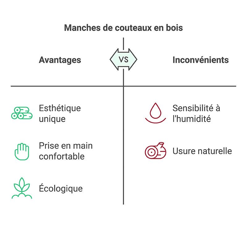 avantages et inconvénients du choix du bois pour le manche du couteau