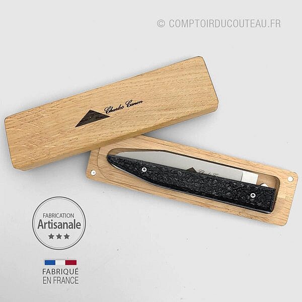 couteau le terril manche en charbon brut charles canon fermé dans son coffret bois massif