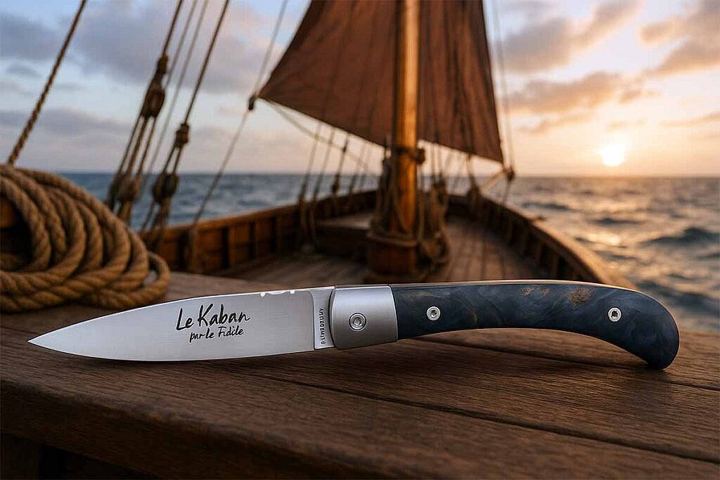 Couteau breton Le Kaban sur un bateau – manche bois et lame inox vissée