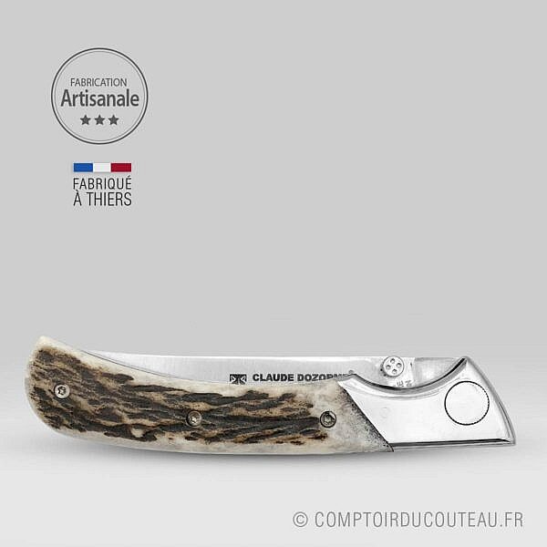le couteau de chasse manche en bois de cerf par claude dozorme fermé