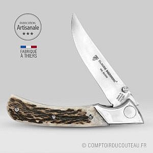 le couteau de chasse manche en bois de cerf par claude dozorme ouvert
