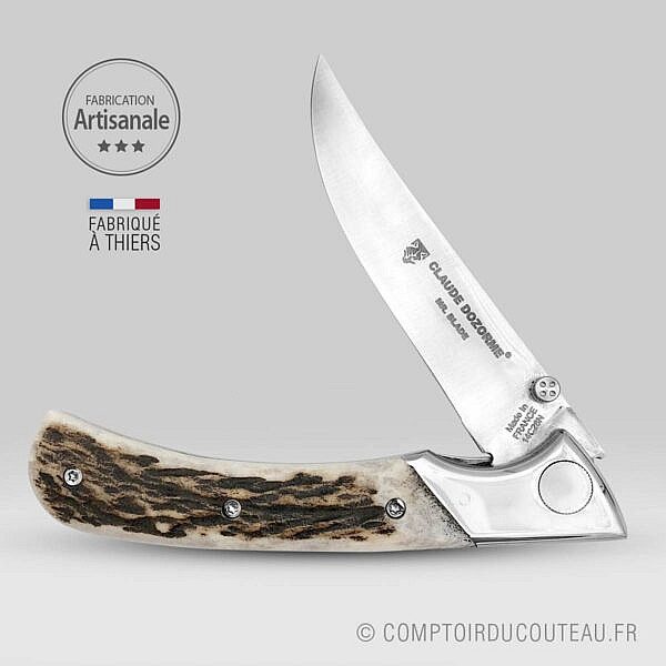 le couteau de chasse manche en bois de cerf par claude dozorme ouvert
