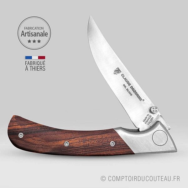 le couteau de chasse manche en bois de vallernia par claude dozorme ouvert