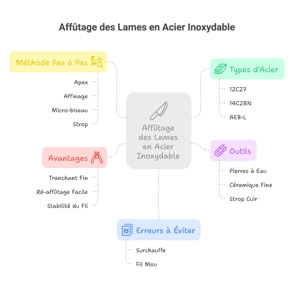 affutage des lames en acier inoxydable