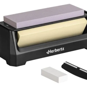 Kit d’aiguisage Herbertz HE.10000665 avec pierre trois grains sur socle, pierre de rectification et guide