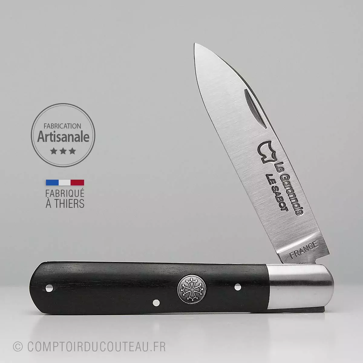 Couteau Garonnais Bois ebene Médaillon Croix Occitane