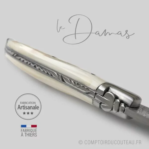 couteau laguiole lame damas ivoire de phacochère pour amateur de couteaux d'exception