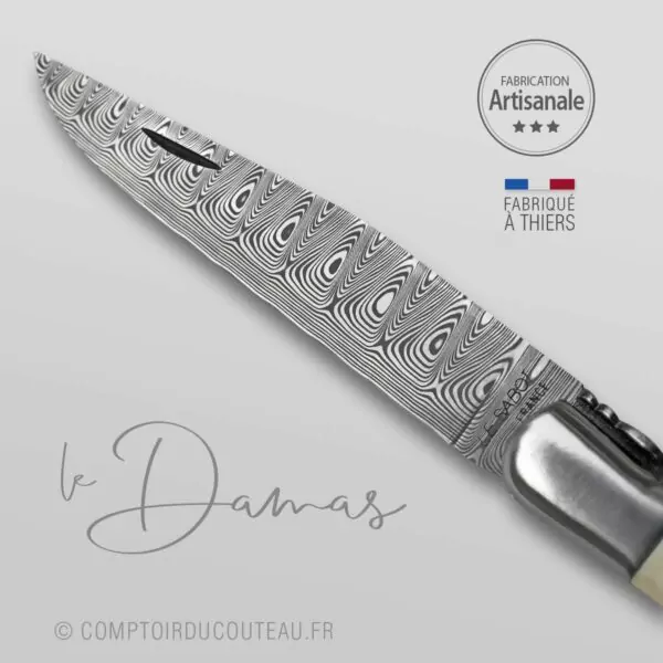 couteau laguiole lame damas forge main manche ivoire phacochère