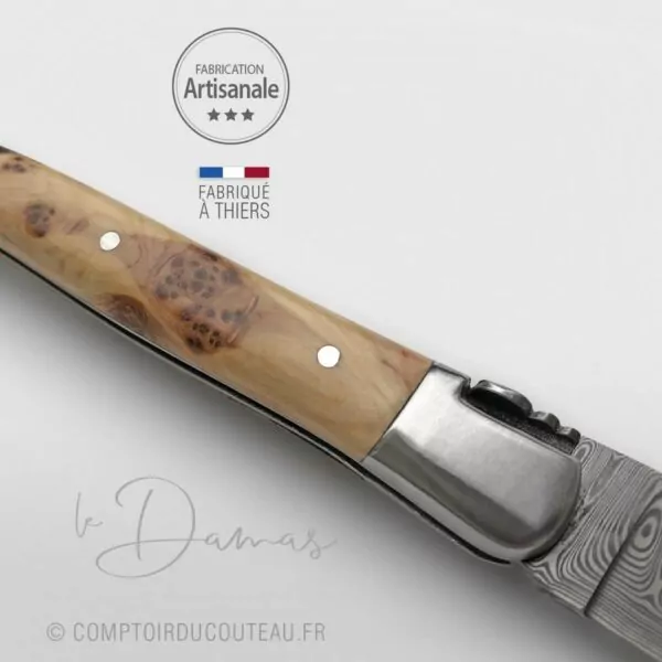 couteau damas laguiole bois loupe genévrier giolloché main