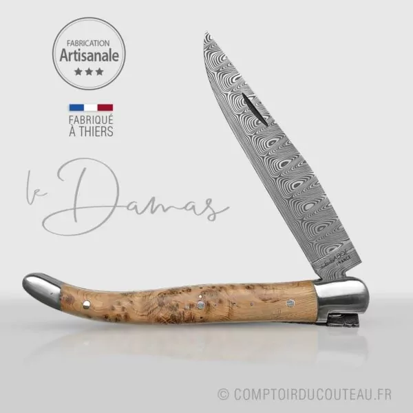 couteau laguiole lame damas genévrier guilloché main