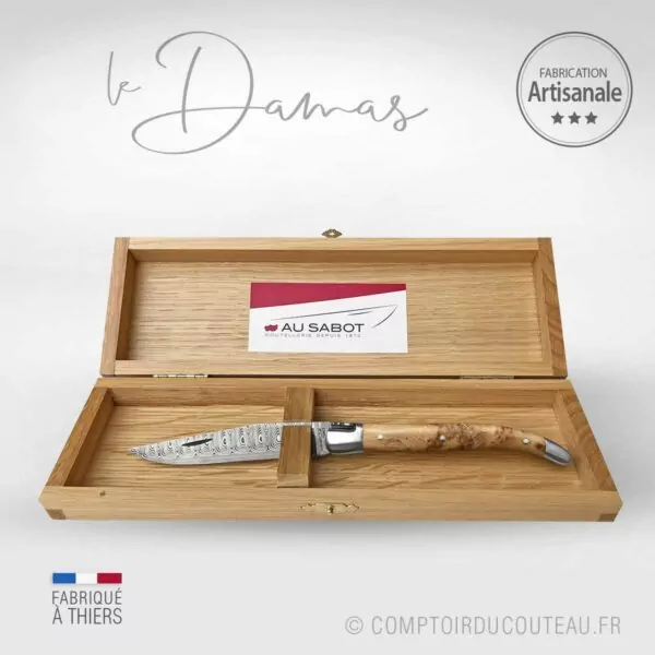 couteau laguiole damas loupe de genévrier coffret bois collection