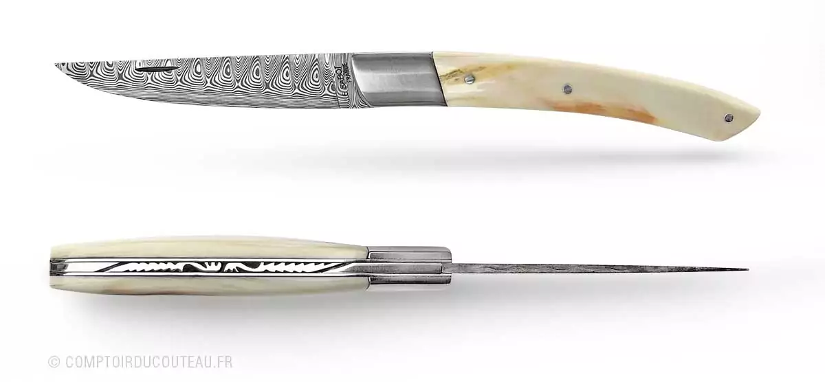 couteau de Thiers lame damassée manche en phacochère