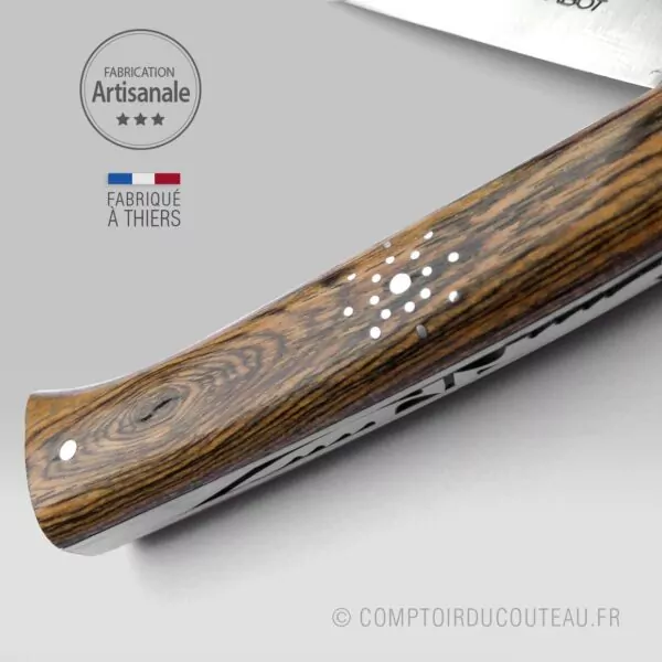 Couteau Alpin Bois de Bocote Clouage Flocon Ressort Guilloché – Image 2