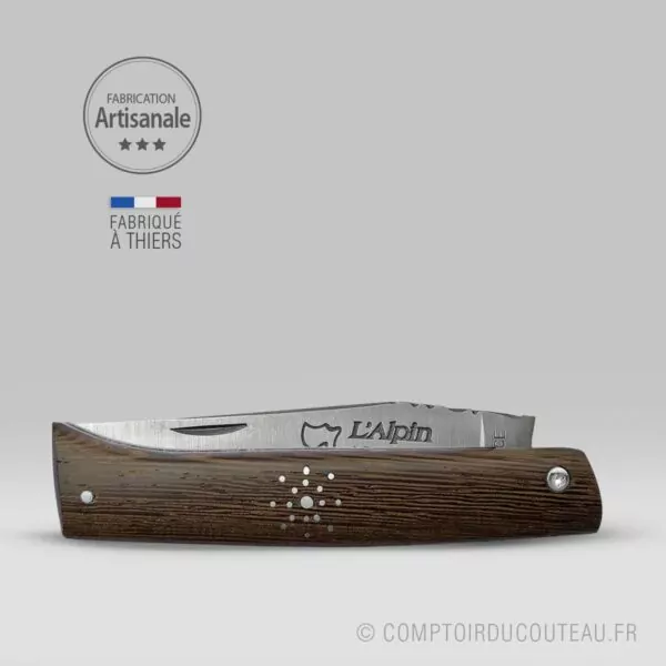 Couteau l'alpin bois de wengué décor flocon de neige