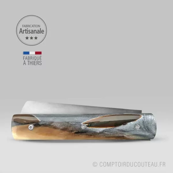 couteau le 20/20 par le fidèle éclat d'ivoire de mammouth dans résine grise
