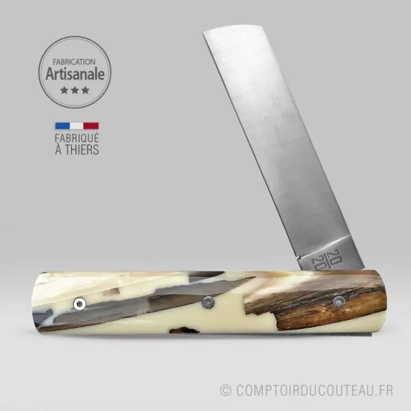 couteau le 20/20 manche éclats mammouth stabilisé résine beige le fidèle