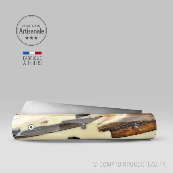 couteau le 20/20 par le fidèle éclat d'ivoire de mammouth dans résine BEIGE