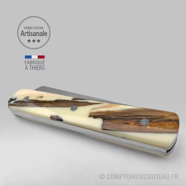 couteau le 20/20 par le fidèle éclat d'ivoire de mammouth dans résine beige